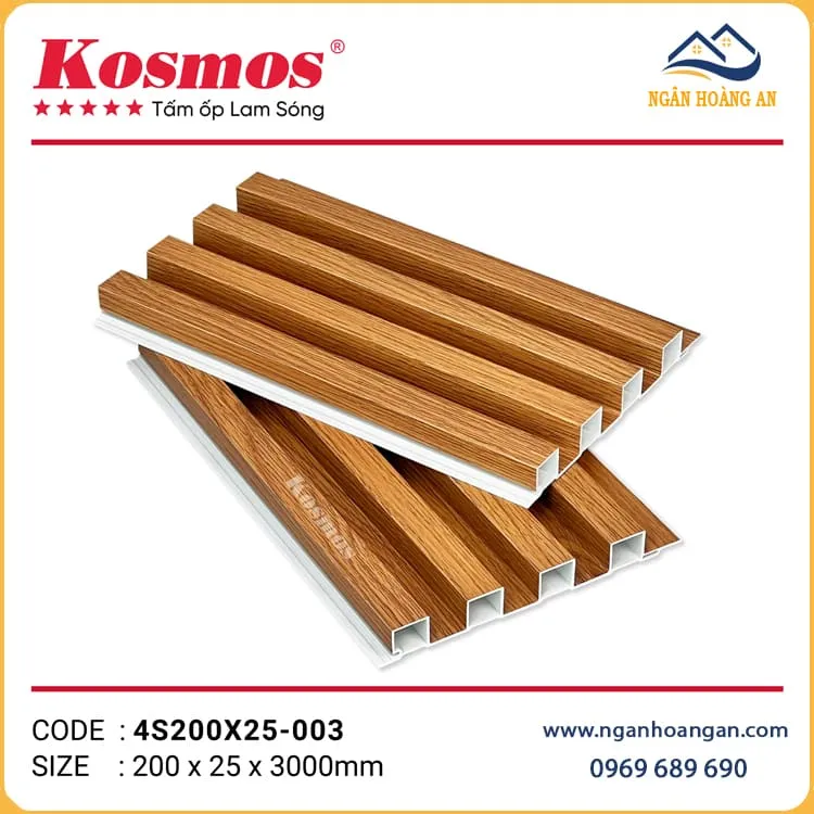 Lam 4 Sóng Cao Nhựa Giả Gỗ Ốp Tường Kosmos 4S200X25-003